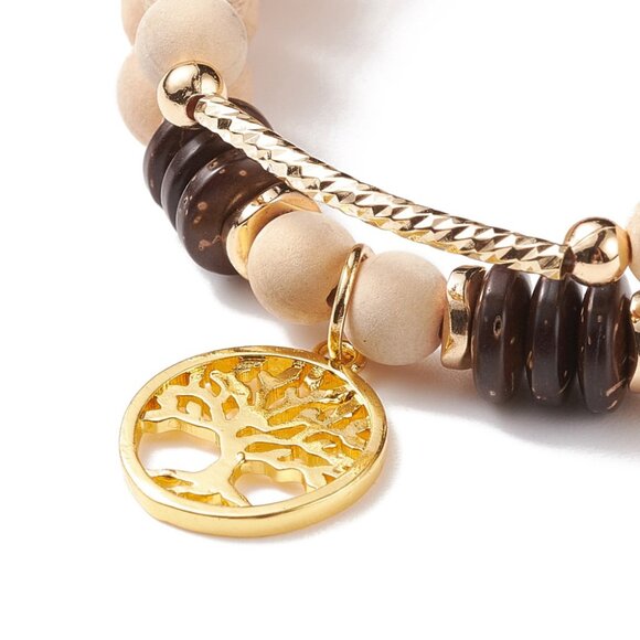 NWOT 2Pc stackable Bracelets, Tree of Life Charm Stretch Stretchy Bracelet Set - Picture 6 of 6